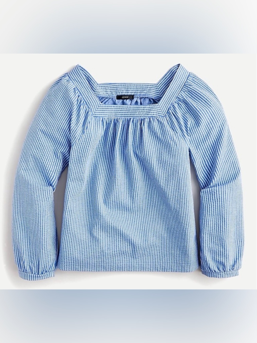 J.Crew Seersucker Square Neck Blue White Striped Knit Top XL Women AW133 New